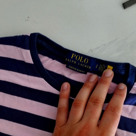 Men's Polo Blue Striped Small T-shirt - Good condition used - Picture 1 of 2